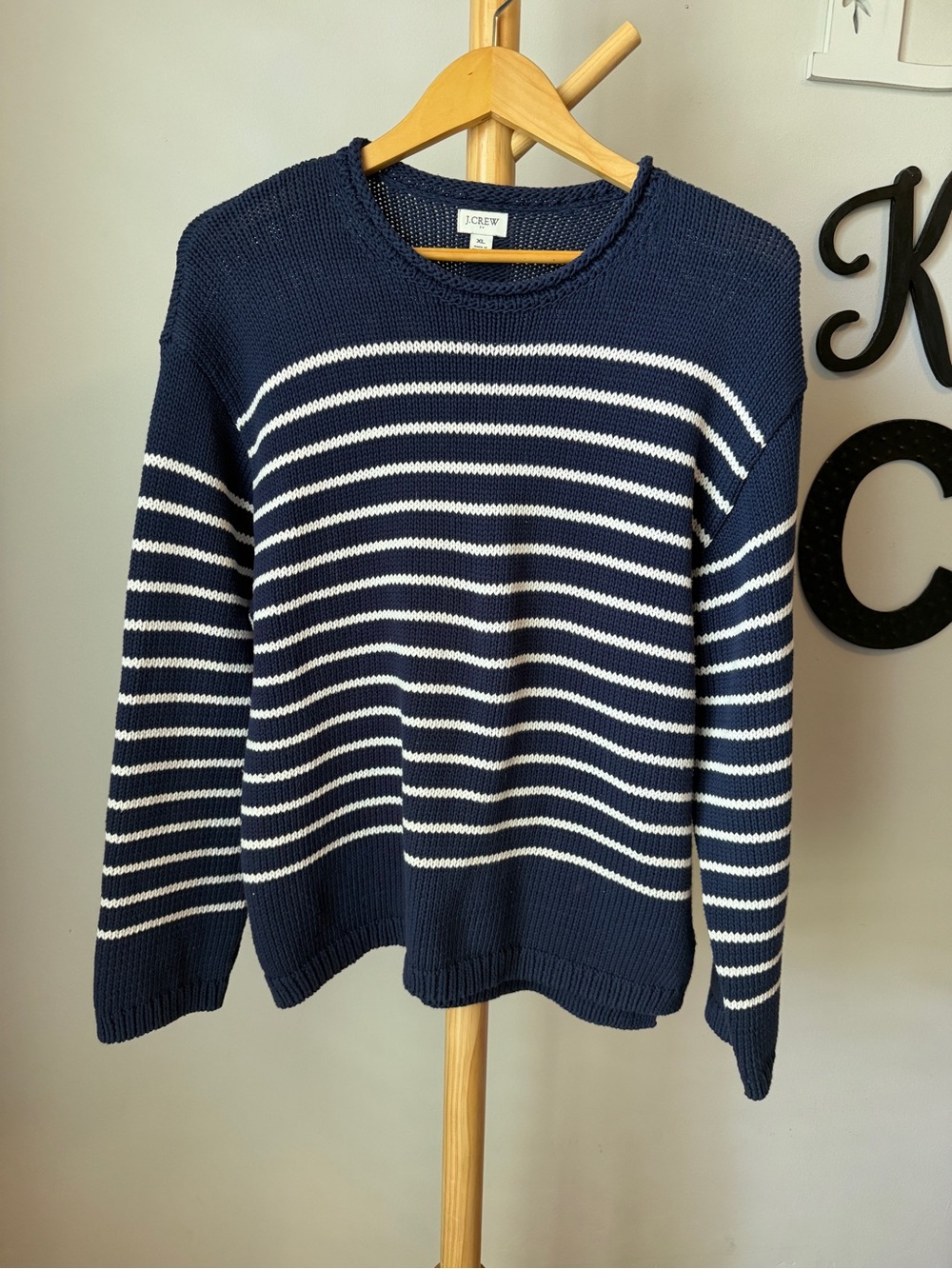 J Crew Factory Blue White Striped Sweater Women’s Size XL